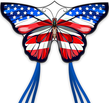 American Flag Butterfly Kite for Kids & Adults,Extremely Easy to Fly for Beginners，Outdoor Fun Kite Present Summer Kites Butterfly for Kids Toy