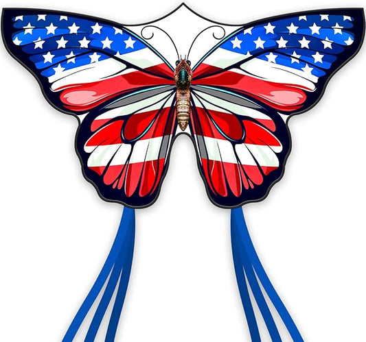 American Flag Butterfly Kite for Kids & Adults,Extremely Easy to Fly for Beginners，Outdoor Fun Kite