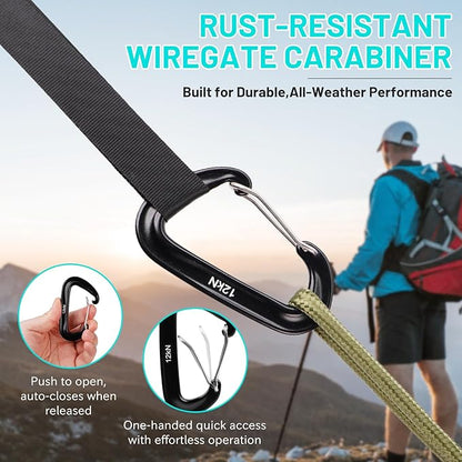 4-Pack Carabiner Clips Heavy Duty-12KN, 7075 Aircraft Aluminum Carabiners with Wiregate - Lightweight, D-Ring Key Hook, Fit for Hammock, Hiking, Camping, Dog Leash, Keychains（Black）