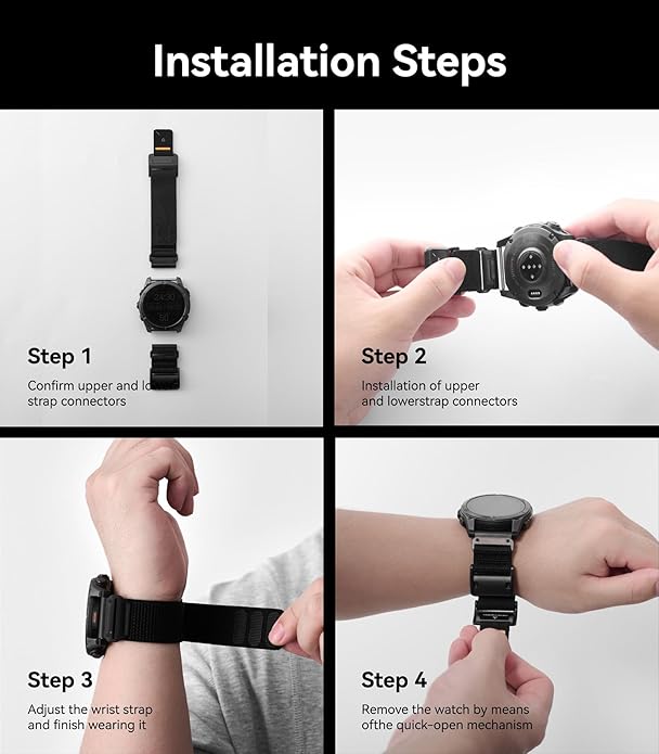 Aulumu C11 for Garmin Watch Band 26MM | Mag Buckle Slim Band | Memory Quick Release | Velvet Nylon Braid | Stainless Steel Magnetic Clasp