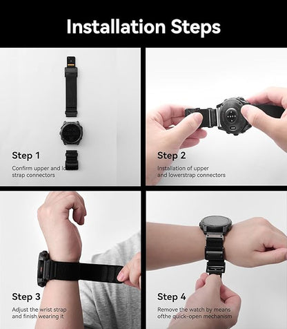 Aulumu C11 for Garmin Watch Band 26MM | Mag Buckle Slim Band | Memory Quick Release | Velvet Nylon Braid | Stainless Steel Magnetic Clasp