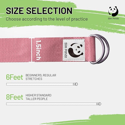Slim Panda Yoga Strap for Stretching,Cotton Yoga Strap with Adjustable D-Ring Buckle,Non-Elastic Yoga Belt for Pilates,Gym Workouts,Physical Therapy,Improve Flexibility
