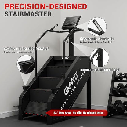 Stepper Machine, GMWD Stair Climber with LED Screen, Commercial Grade Stair Stepper Exercise Machine with 15 Resistance Levels, 441LBS, 24-164 Steps/Minute, Black