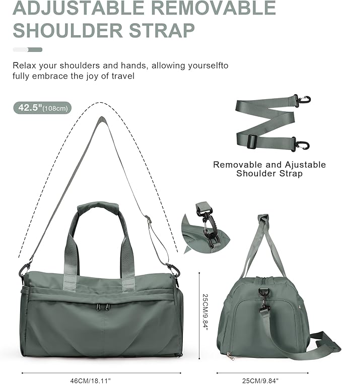 Gym Bag for Women Men, Sport Duffel Bag with Toiletry Bag & Shoe Compartment,Waterproof Travel Weekender Overnight Carry on Bag for Yoga with Trolley Sleeve, Green Set