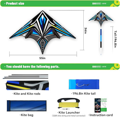 Delta Mecha Kite for Kids & Adults, Easy to Fly for Beginner, 55 x 36 Inches, Best Kites for Beach Days & Park Fun and Family Outdoor Activities（Blue）