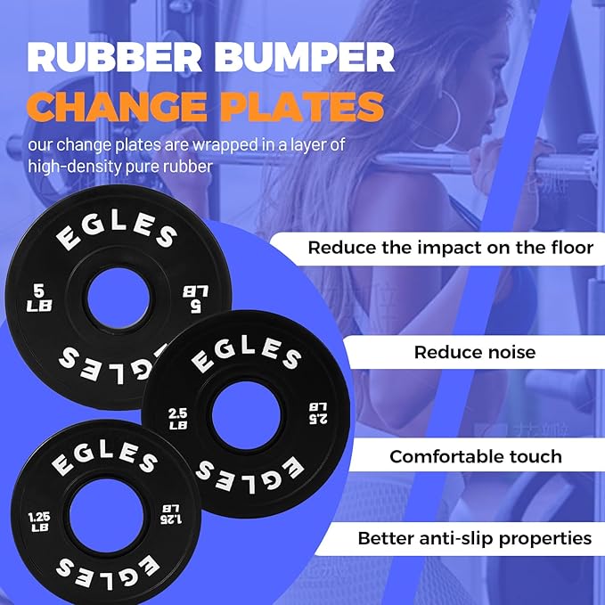 Egles Change Plates Set 1.25LB, 2.5LB, 5LB - Rubber-Coated Weight Plates in Pairs, Olympic Bumper Plates, Color-Coded, IWF Standard, Fit 2-Inch Barbells Strength Training Weight Plates Gym & Fitness