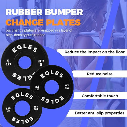 Egles Change Plates Set 1.25LB, 2.5LB, 5LB - Rubber-Coated Weight Plates in Pairs, Olympic Bumper Plates, Color-Coded, IWF Standard, Fit 2-Inch Barbells Strength Training Weight Plates Gym & Fitness