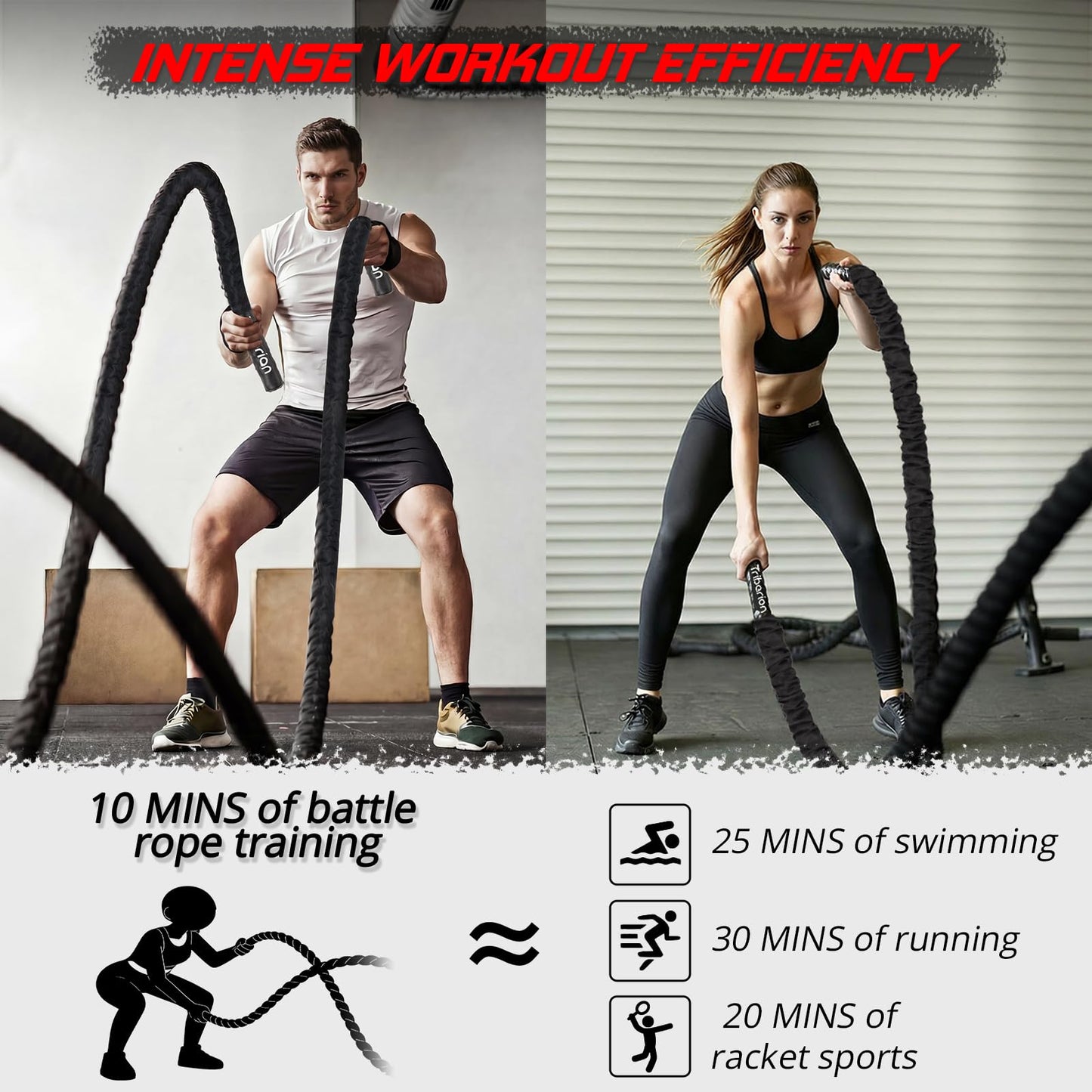 Battle Rope for Home Gym Workout - 1.5 Inch 30ft Heavy Weighted Training Exercise Ropes Fitness