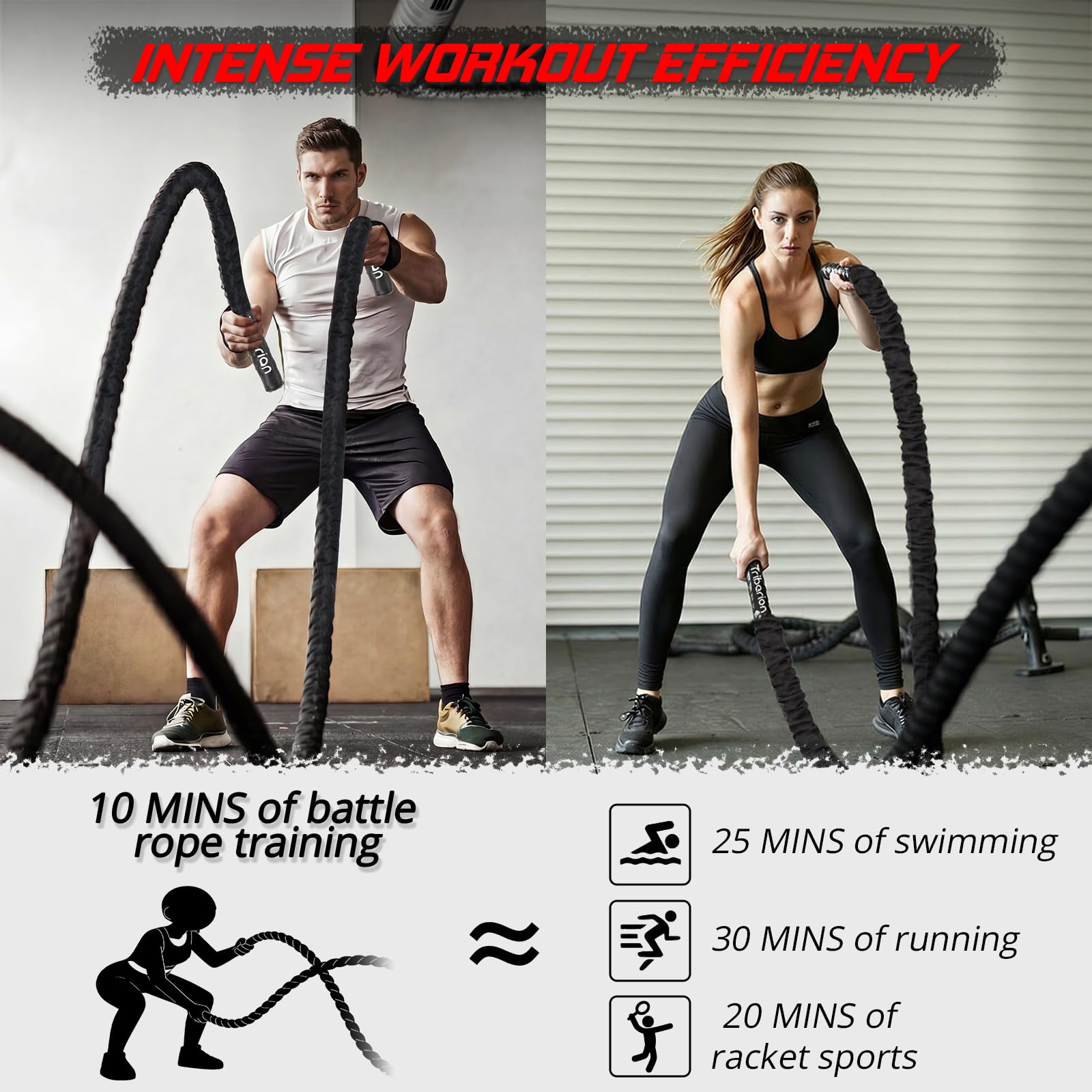 Battle Rope for Home Gym Workout - 1.5 Inch 30ft Heavy Weighted Training Exercise Ropes Fitness