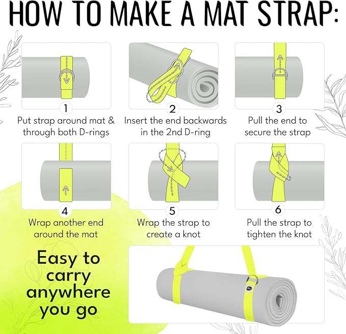 TECEUM Yoga Strap & Mat Strap – 2 IN 1 – Cotton – 6 ft 8 ft 10 ft (30+ colors) – Adjustable Non-Slip Belt for Yoga, Pilates, Stretching, Physical Therapy, Fitness & Home Workout – For Carrying Mats