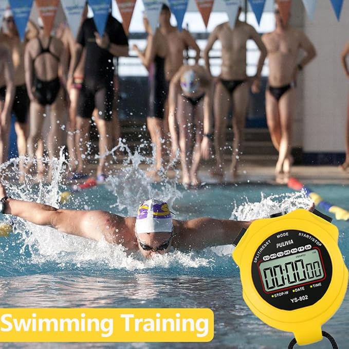 Stopwatch Timer Lap Split Digital Stopwatch with Clock Calendar Alarm, Large Display Stop Watch for Sports Kids Coaches Swimming Running