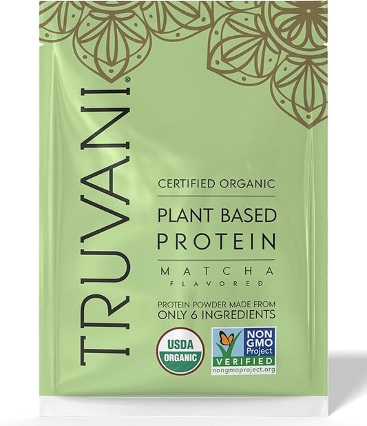 Truvani Vegan Pea Protein Powder | Matcha | 20g Organic Plant Based Protein | 1 Serving | Keto | Gluten & Dairy Free | Low Carb | No Added Sugar