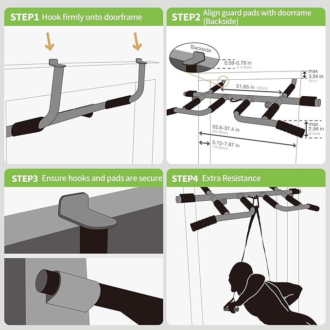 New Upgrade Pull Up Bar for Doorway with Ergonomic Grip - Upto 440 Lbs Capacity, No Screwing or Slipping - USA Original Patent, Designed, Shipped, Warranty