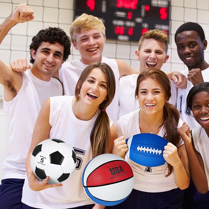 Sratte 6 Pcs Sports Balls Set for Kids Teens Adults Official Size Football Soccer Basketball with Pump Sports Equipment Bag for Youth Training Practice Gift Back to School