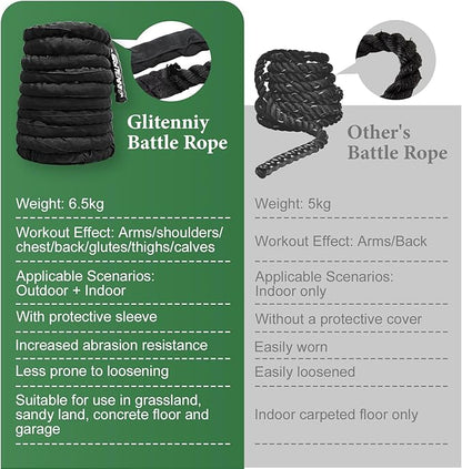 Black Battle Ropes - 1.5in x 30ft Heavy Workout Rope for Home Gym