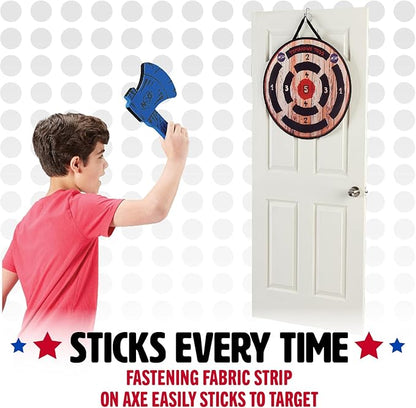 NSG Tomahawk Toss - Foam Axe Throwing Game for Kids - Two Lightweight Axes with Large Easy Stick Target, Wood/Black/red/Blue (JS7000)