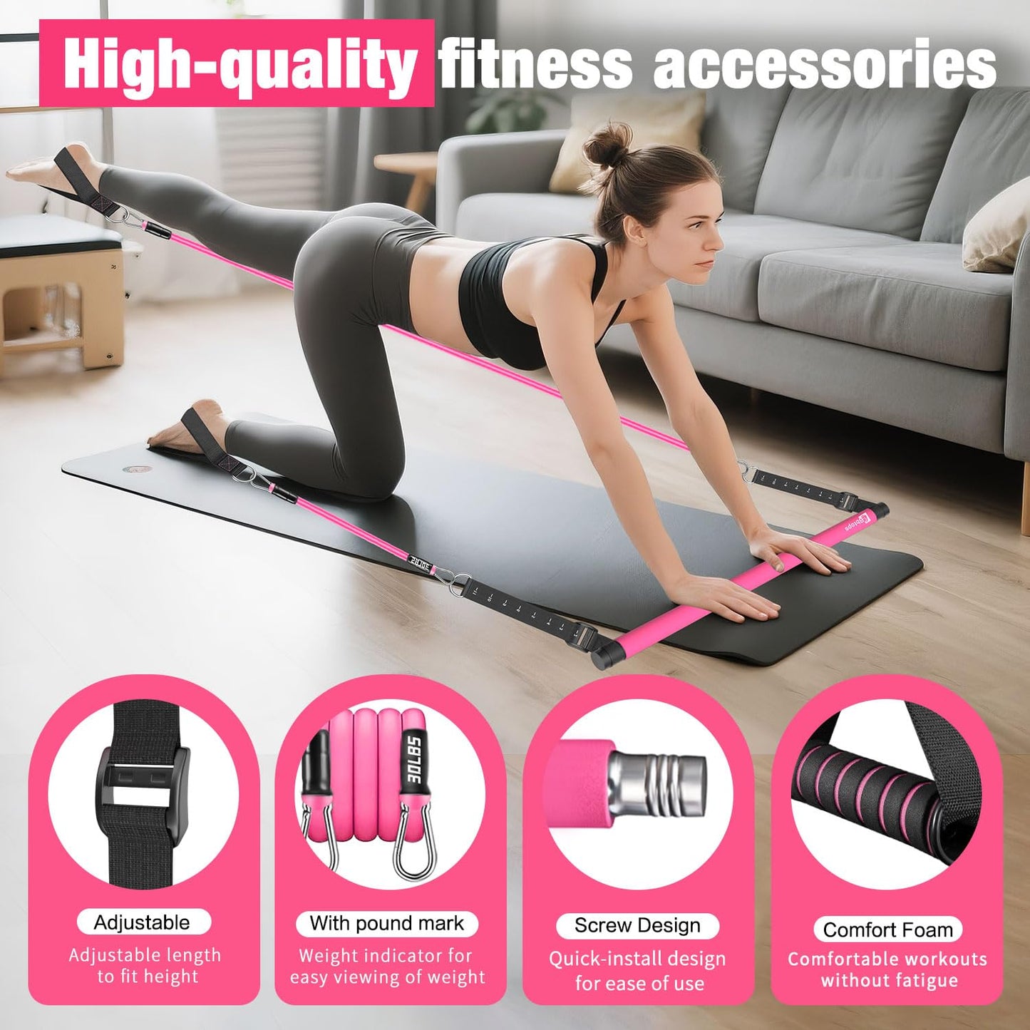 Bbtops Pilates Bar Kit with Resistance Bands,Full Body Workout Equipment
