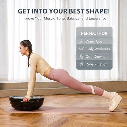 ZELUS Balance Ball Trainer with Resistance Bands and Foot Pump, Inflatable Yoga Ball for Home Gym Workouts, 23 Inch Exercise Half Ball for Balance Training Core Strength Fitness More, 330lb Cap