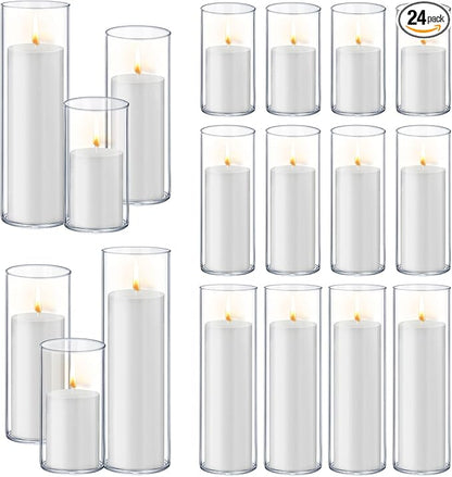 36 PCS White Pillar Candles with Glass Candle Holders Clear Hurricane Candle Holders Glass Cylinder Vases for Centerpieces Wedding Party, Event, Home Office (18 Candles+18 Candle Hoders)