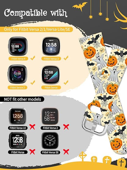 Watbro Halloween Holiday Band Compatible with Fitbit Versa 3 / Sense/Fitbit Versa 4 / Sense 2 Bands for Women Men,Soft Silicone Cute Sport Pumpkin Strap