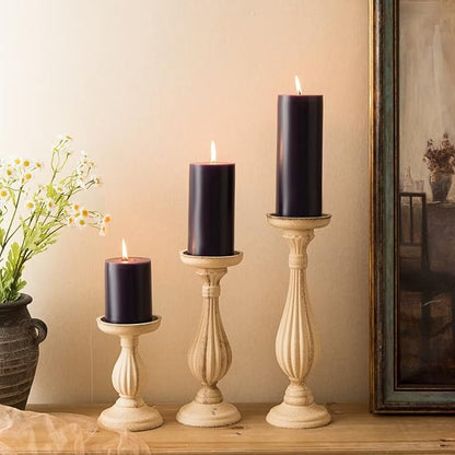 MOZEAL 3" x 4" Hand-Poured Unscented Candle,Dripless Pillar Candle Set of 3,Long Clean Burning,Approx 72 Hours Burn Time,Rustic Country Style,Wedding,Dinner,Christmas and Home Decor,Dark Purple