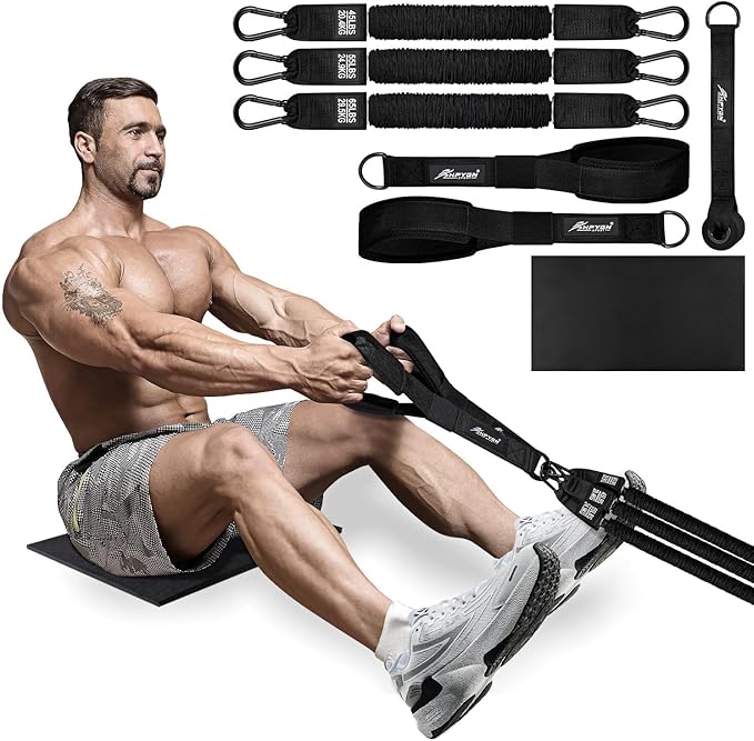 HPYGN Rowing Resistance Bands, Best Replacement for Rowing Machine, Home Gym Workout Equipment for Back, Arms, Shoulders, Core, Glutes and Legs, Rowing Workout, Cardio, Low-Impact, Portable Home Gym