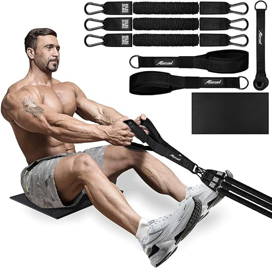 HPYGN Rowing Resistance Bands, Best Replacement for Rowing Machine, Home Gym Workout Equipment for Back, Arms, Shoulders, Core, Glutes and Legs, Rowing Workout, Cardio, Low-Impact, Portable Home Gym