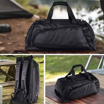 Duffle Bag for Travel, Carry on Gym Bag for Men, Waterproof Sport Bags with Shoe Compartment, 40L Lightweight Weekender Bag for Camping, Hiking, Trips - Black (Basic)