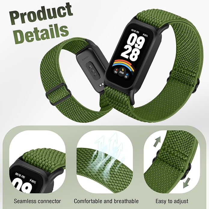 2 Pack Elastic Bands Compatible with Xiaomi Smart Band 9 Active Women Men, Soft Nylon Replacement Sport Wriststrap for Redmi Band 3