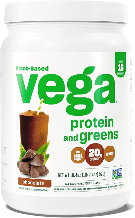 Vega Protein and Greens Protein Powder, Chocolate - 20g Plant Based Protein Plus Veggies, Vegan