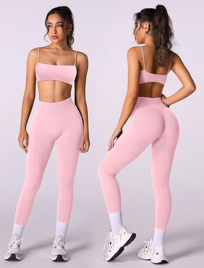 Workout sets for women 2 piece:Spaghetti Straps BacklessTop Bra and High Rise leggings for yoga
