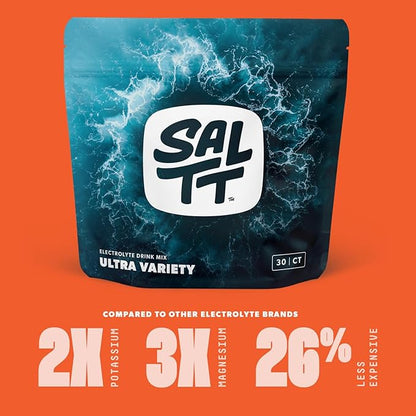 SALTT Electrolytes Powder Packets, Ultra Variety Pack (30 Packets) - Magnesium, Potassium, Sodium, Trace Minerals - Vegan, Sugar Free, Gluten Free - Travel Essentials - Made in USA