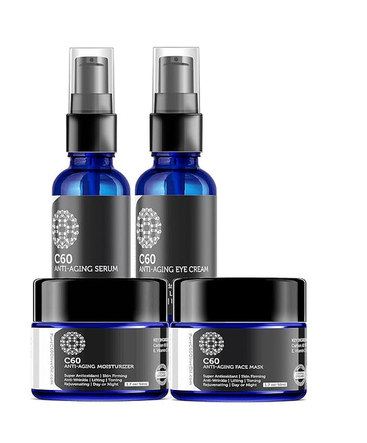 C60 Complete Skin Care Solution - Anti Aging Moisturizer, Mask, Eye Cream and Serum with Carbon 60