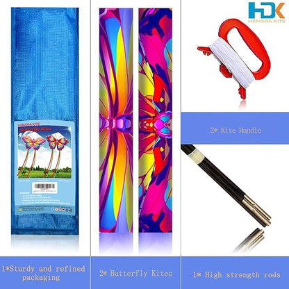 HENGDA KITE 2 Pack Butterfly Kite,for Kids and Adults,Easy to Fly,Excellent Fabric and Structure Design,The Pictures are Beautiful in high Definition,Suitable for Beginners(31x22)