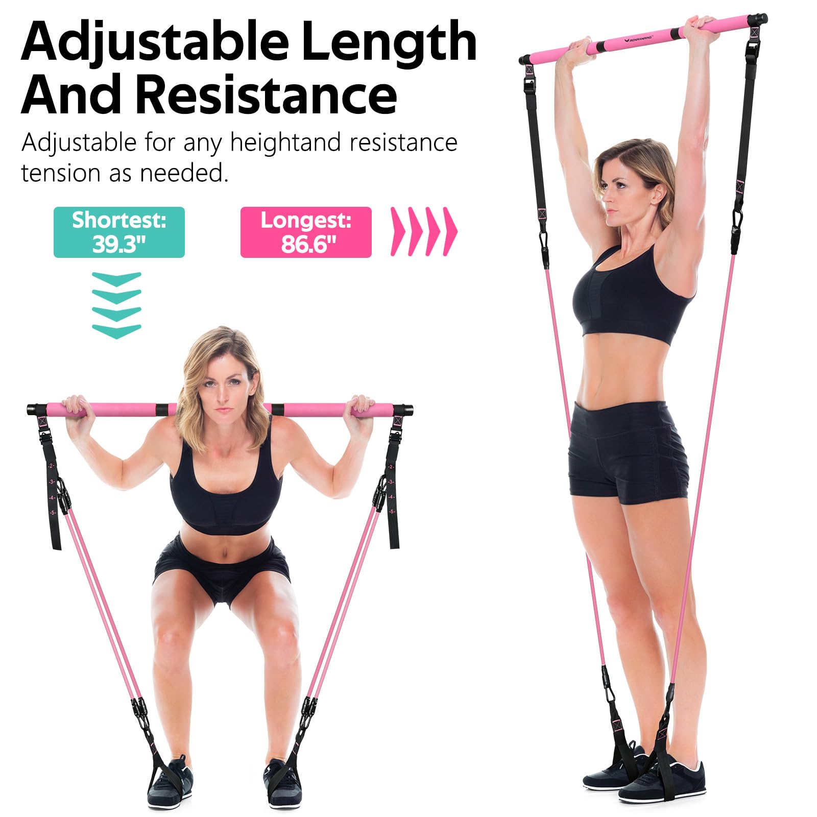 Pilates Bar Kit with 6 Latex Resistance Bands, Adjustable Exercise Bar