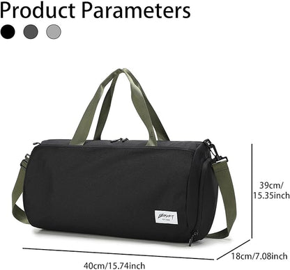 BE SMART Waterproof Mens Gym Bag with Shoe Compartment, Duffle Bag with Wet Pocket for Men, Lightweight Large Sport Duffel Bag With Tpu Pocket (Black/olive green with TPU pocket)