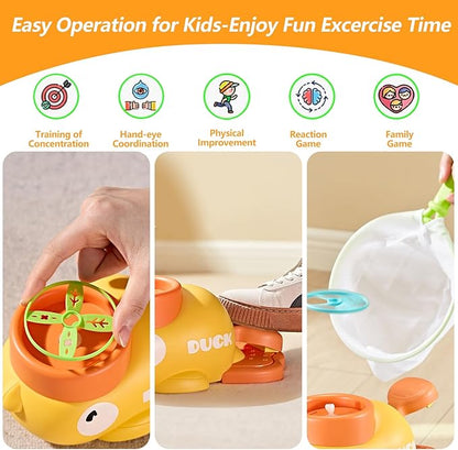 COUOMOXA Flying Disc Launcher for Kids: 3-12 Year Old Boys Girls Throw and Catch Outdoor Indoor Sports Game - Fun Family Activity Chasing Toys - Perfect Birthday Party Gift for Kid