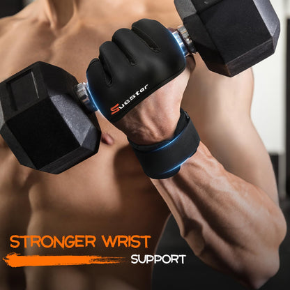 SueStar Heavy Duty Cowhide Padded Weight Lifting Gloves with Wrist Support, Full Palm Protection &