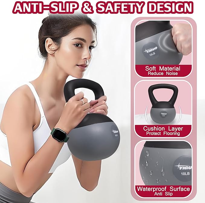 YIGUO Soft Kettlebell, Kettlebells 10 lb Anti-Slip Grip Weight for Home Workouts, Kettlebell for Safe Strength Training for Women & Men & Beginners