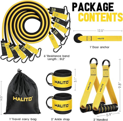 WALITO Resistance Bands Set - Exercise Bands with Handles, Door Anchor, Legs Ankle Straps, for Heavy Resistance Training, Physical Therapy, Muscle Training, Yoga, Home Workouts, Gym Equipment