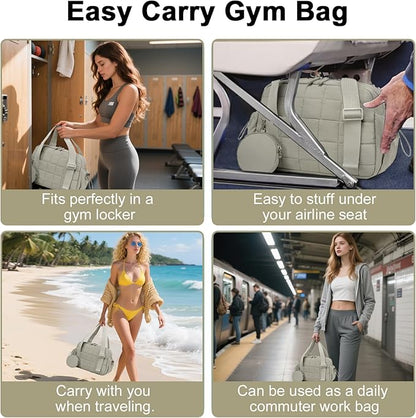 CAMTOP Mini Gym Bag for Women, Small Gym Tote Bag Puffy Quilted Sports Duffel Bag with Wet Compartment and Coin Purse Duffel Bags Dance Yoga Workout Bag