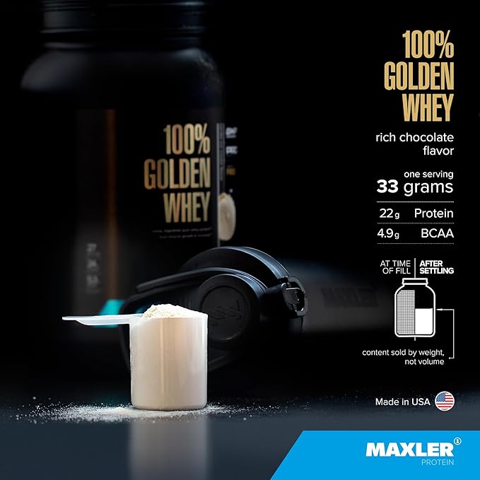 Maxler 100% Golden Whey - 22g of Protein per Serving - High Protein, Low Fat, Low Carb, Complete Amino Acid Profile - Rich Chocolate Protein 5 lb