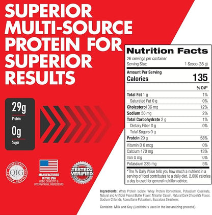 Max Muscle Maxpro Elite Whey Protein Powder | 30g Protein | 0g Sugar | 6.6g BCAAs | Micellar Casein Cold Filtered Whey Isolate Protein | Promotes Muscle Growth & Recovery (PB Chocolate, 2lb)