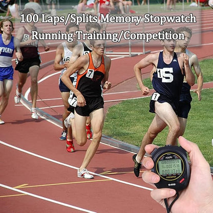 FCXJTU Digital Sports Stopwatch Timer 10/100 Lap Split Memory Stopwatch Calendar Alarm, Pace Mode with 3-Row Extra Large Screen Water Resistant Includes Battery, Lanyard for P.E Referee Coaches