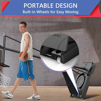 Portable Basketball Hoop Outdoor, Adjustable Height 5.5-10FT Basketball Goal with Heavy-Duty Steel Frame & Wheels