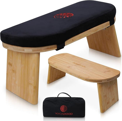 Yoga Dood Meditation Bench - Folding Bamboo Meditation Stool with Velvet Cushion & Carry Bag, Seiza Prayer Bench