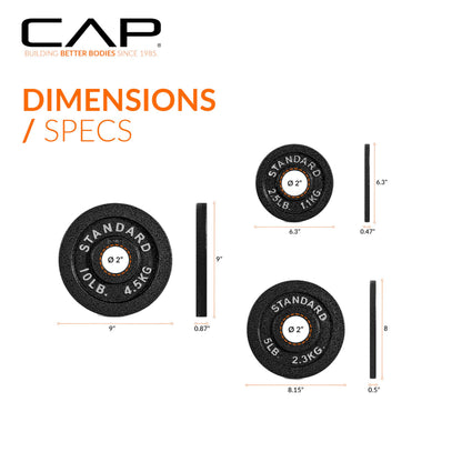 CAP Barbell 75 LB Classic Olympic 2-Inch Cast Iron Weight Plate Set | Black