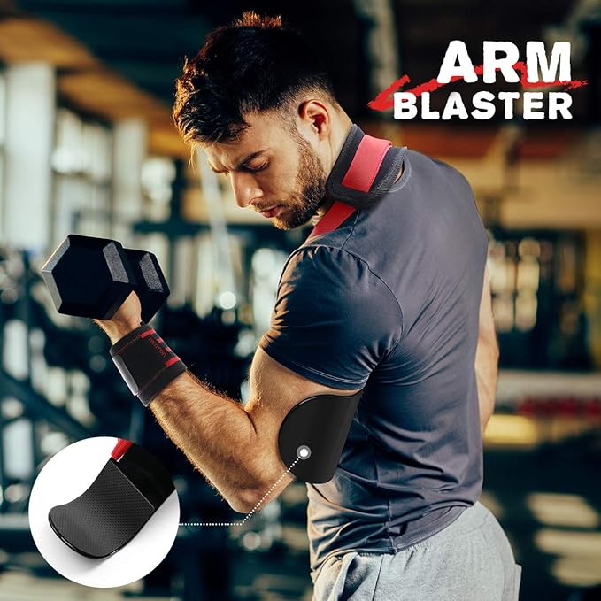 Tikaton Arm Blaster with Wrist Wraps for Biceps & Triceps, Adjustable Bicep Curl Support Isolator for Big Arms Bodybuilding & Weightlifting, Thick Aluminum Biceps Workout Equipment