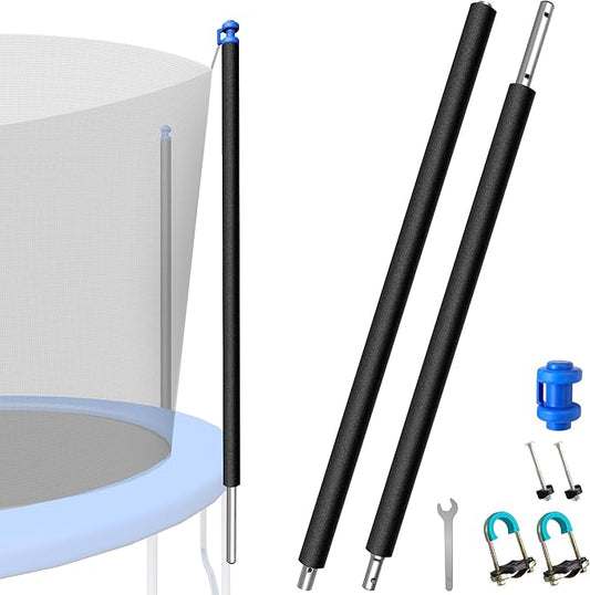 1PCS Trampoline Pole Replacement, Trampoline Enclosure Pole Fits 8-16FT Straight Pole Trampoline Frame, Reliable Trampoline Accessories Includes Foam Sleeve & Pole Caps for 2 Install Ways