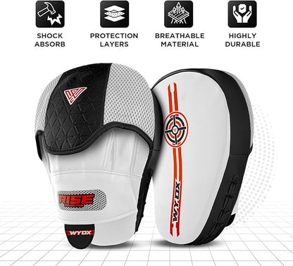 WYOX Curved Focus Mitts for Boxing & MMA | Durable PU Leather Punching Pads with Adjustable Strap | Ideal for Muay Thai, Kickboxing, Martial Arts Training – Hand Target Strike Shield for Men & Women